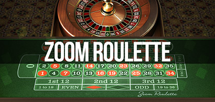 Close-up view of a roulette wheel with a zoomed-in ball drop in the Zoom Roulette game.